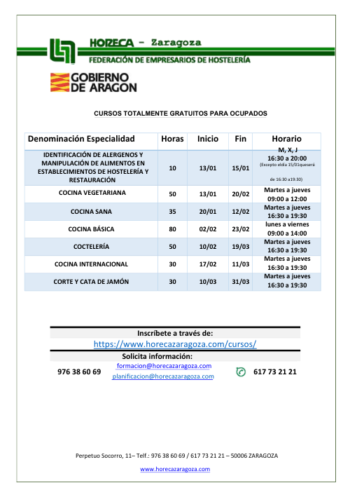 formaciones enero Horeca